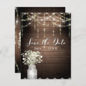 赤ん坊の息のメイソンの瓶ライト木材の日付を保存 案内ポストカード (正面/裏面)