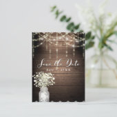 赤ん坊の息のメイソンの瓶ライト木材の日付を保存 案内ポストカード (スタンド正面)