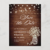 赤ん坊の息のメイソンのjar結婚式の日付を保存 ポストカード (正面)