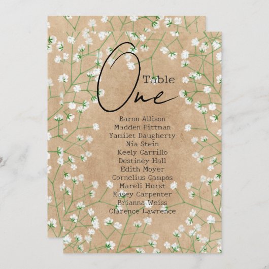 赤ん坊の息の花素朴の結婚座席表 招待状 (正面/裏面)