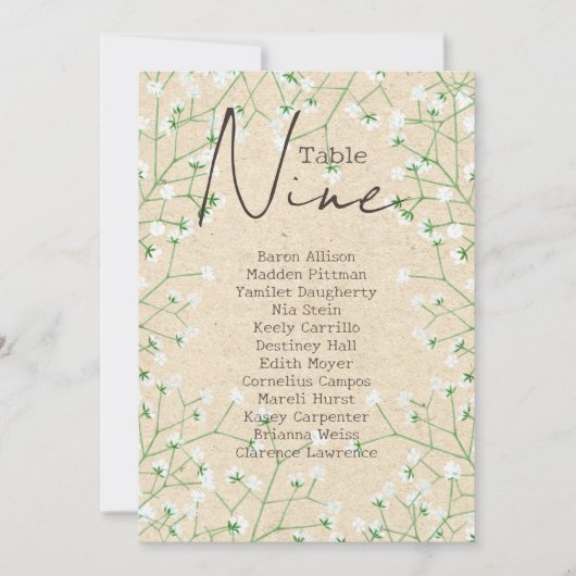 赤ん坊の息の花素朴の結婚座席表 招待状 (正面)