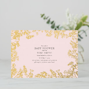 『赤ん坊の息吹きピンクの女の子のベビーシャワー』 箔招待状
