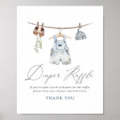 赤ん坊の服の男の子シャワーおむつラッフルサイン ポスター (正面)