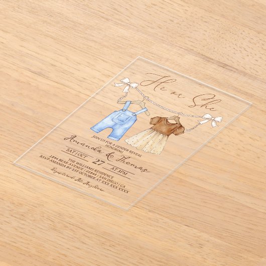 赤ん坊の服ジェンダーが明かす アクリル招待状 (レイダウン)