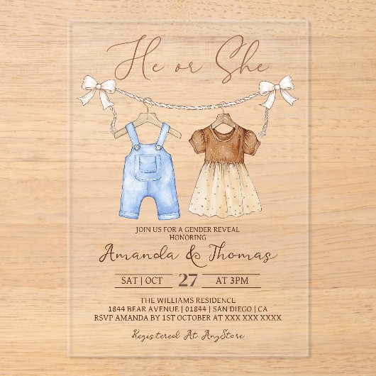 赤ん坊の服ジェンダーが明かす アクリル招待状 (正面)