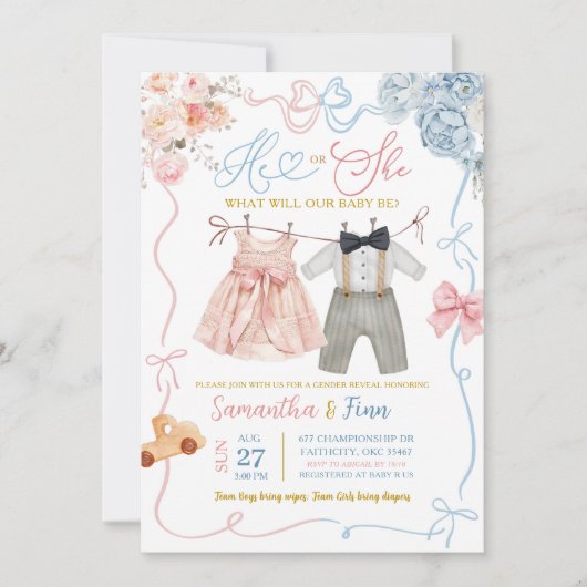 赤ん坊の服ジェンダーが明かす 招待状 (正面)