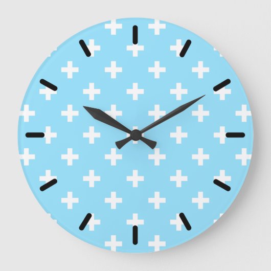 赤ん坊の青に白いポルカが十字架 ラージ壁時計 (正面)