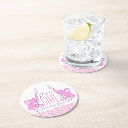 赤ん坊は2頭の象をシャワーそれは女の子コースターだ ラウンドペーパーコースター (インサイチュ)