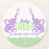 赤ん坊は2頭の象を緑の紫でシャワー ラウンドペーパーコースター (正面)