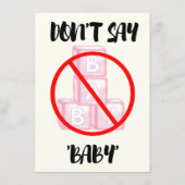 赤ん坊シャワーの'ベビー'ゲームを言わない エンクロージャーカード (裏面)
