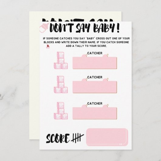 赤ん坊シャワーの'ベビー'ゲームを言わない エンクロージャーカード (正面/裏面)