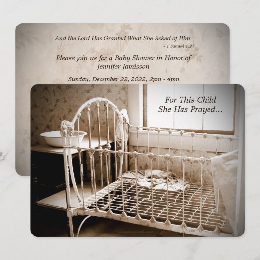 赤ん坊シャワー、この子のために彼女は祈ヴィンテージ 招待状 (正面/裏面)