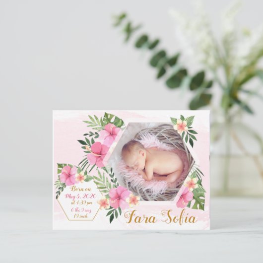 赤ん生まれたばかりの坊の告知-熱帯の花 案内ポストカード (スタンド正面)