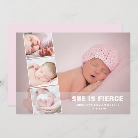 赤ん生まれたばかりの坊の女の子ピンクの写真の誕生のお知らせ シーズンカード (正面/裏面)