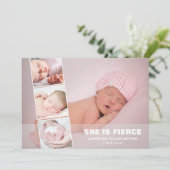 赤ん生まれたばかりの坊の女の子ピンクの写真の誕生のお知らせ シーズンカード (スタンド正面)