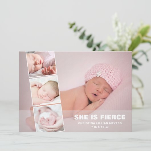 赤ん生まれたばかりの坊の女の子ピンクの写真の誕生のお知らせ シーズンカード (スタンド正面)