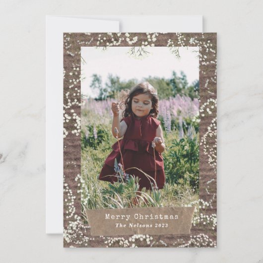 赤ん素朴坊の息のクリスマスフォト引き裂かれた紙 シーズンカード (正面)