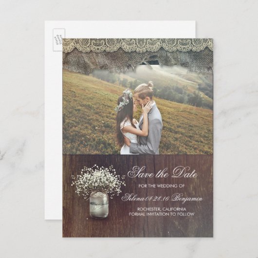 赤ん素朴坊の息のメイソンの瓶の写真日付を保存 案内ポストカード (正面/裏面)