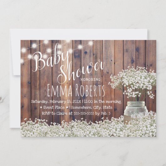 赤ん素朴坊の息ひもが赤ん坊シャワーを点灯 招待状 (正面)