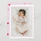 赤ん縁ど坊の女の子のための波打つ可愛いデザイン 案内状 (正面/裏面)