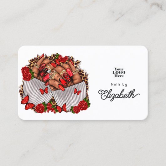 赤アはっきりしたフリカネイルサロンデザイン 名刺 (正面)