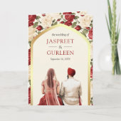 赤アイボリーフローラオールインワンシーク結婚ズ 招待状 (正面)