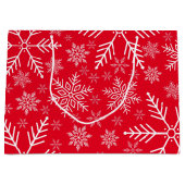 赤アクアエレガントホワイトウィンタースノーフレーク ラージペーパーバッグ (正面)