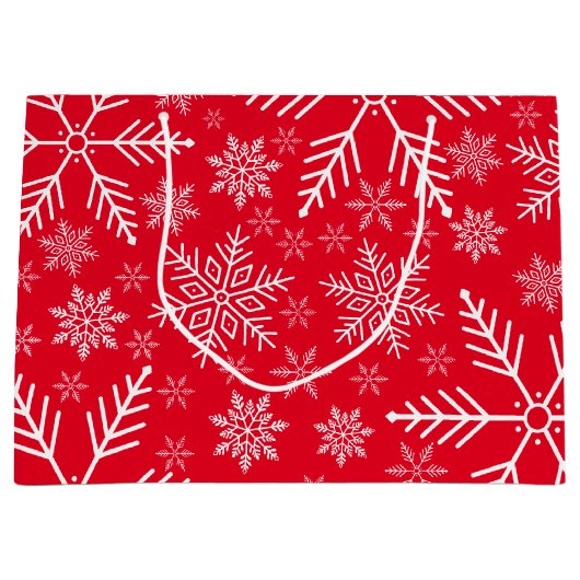 赤アクアエレガントホワイトウィンタースノーフレーク ラージペーパーバッグ (正面)