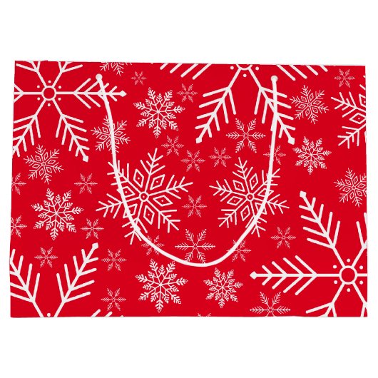 赤アクアエレガントホワイトウィンタースノーフレーク ラージペーパーバッグ (裏面)