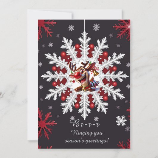 赤アクセント付きクリスマススノーフレーク装飾 シーズンカード (正面)
