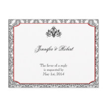 赤アクセント付き白黒ダマスクRSVP