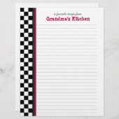 赤アクセント付き白黒チェックレシピページ (正面/裏面)