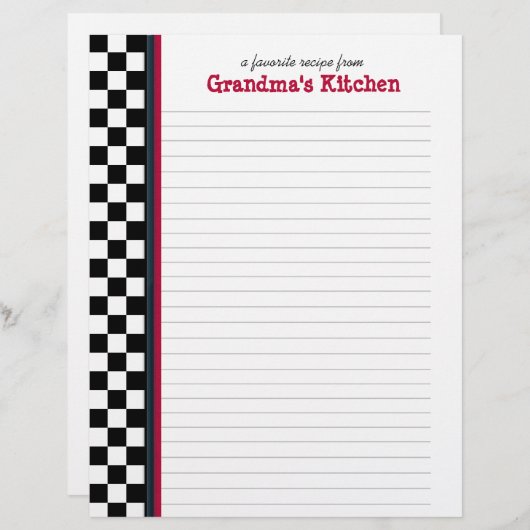 赤アクセント付き白黒チェックレシピページ (正面/裏面)