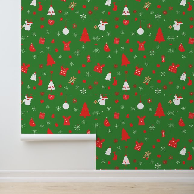 赤アクセント付き緑のクリスマスパターン 壁紙 (アプリケーション)