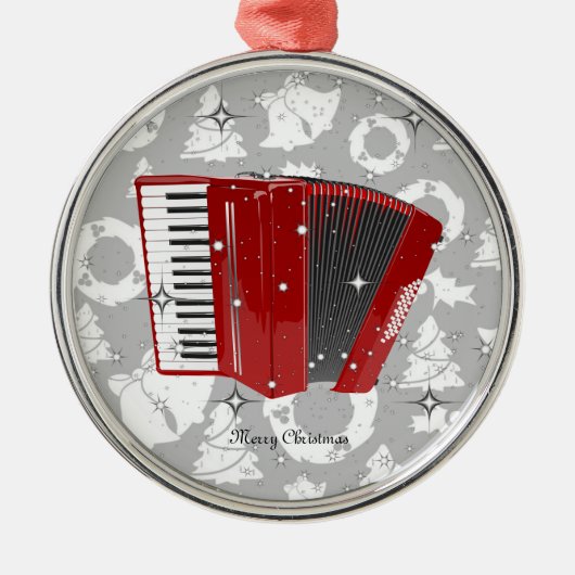 赤アコーディオンきらめくクリスマス飾り メタルオーナメント (正面)
