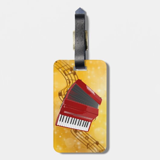 赤アコーディオンと音符 ラゲッジタグ (裏面縦)