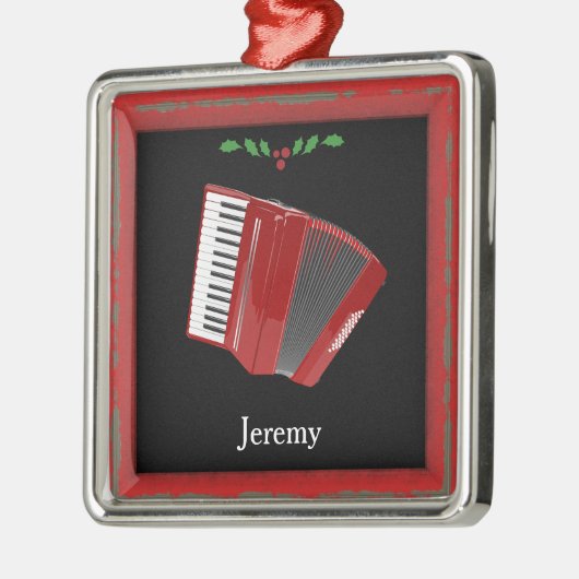 赤アコーディオンのクリスマステンプレート メタルオーナメント (左)