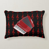 赤アコーディオン、黒い背景の赤いクレフ、 音符記号 アクセントクッション (正面)