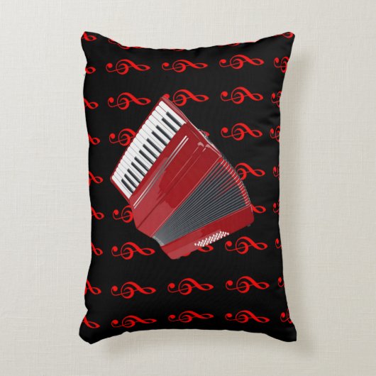 赤アコーディオン、黒い背景の赤いクレフ、 音符記号 アクセントクッション (正面(垂直))