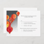 赤アジアぶら下がったランタン結婚式RSVP インビテーションポストカード (正面/裏面)