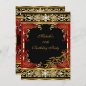 赤アジエレガントア金ゴールド竹バースデーパーティー 招待状 (正面/裏面)