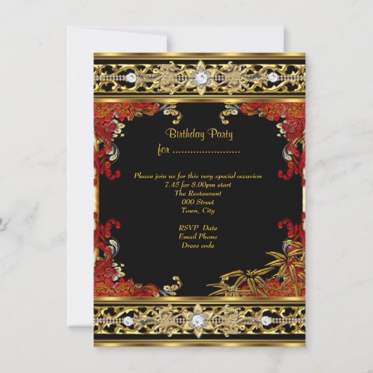 赤アジエレガントア金ゴールド竹バースデーパーティー 招待状 (裏面)