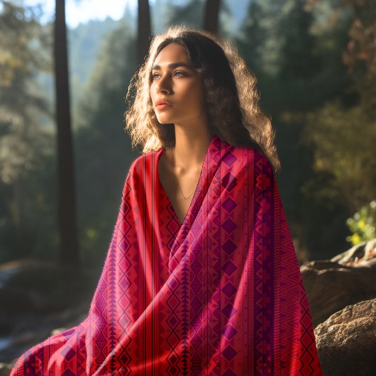 赤アステカ模様 ビーチタオル