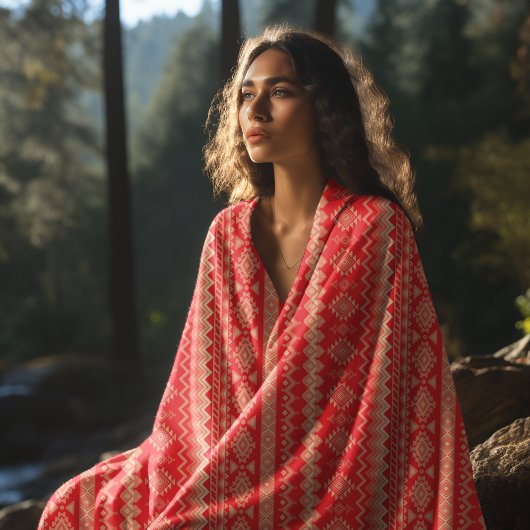 赤アステカ模様 ビーチタオル