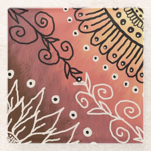 赤アトおもしろいルパターン ガラスコースター (正面)