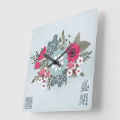 赤アナモネ青デイジー中国のフローラ（ようこそ） スクエア壁時計 (傾斜)