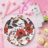 赤アネモン金ゴールドの繊細な紫の黄褐色の葉 ペーパープレート (パーティー)