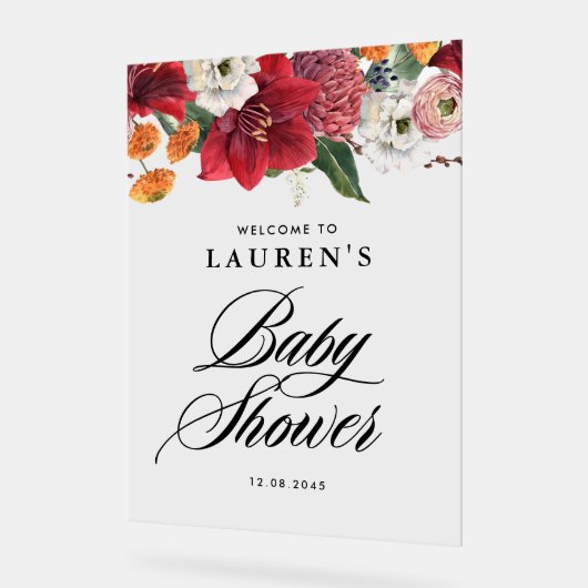赤アマリリス植物性ベビーシャワーへようこそ アクリルサイン (傾斜)