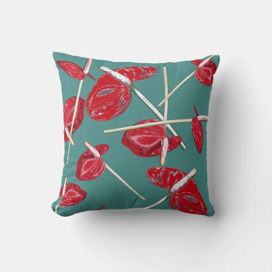 赤アンスリウム花柄クッション枕 クッション (正面)