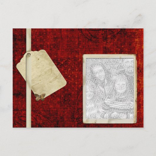 赤アンティークラベル写真テンプレート ポストカード (正面)